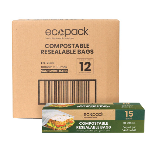 Resealable Sandwich Bags Compostable 180x190mm - Ecopack