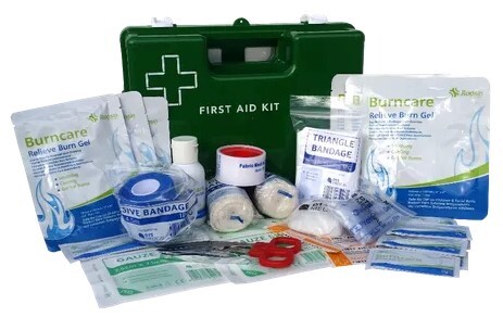 Premium Commercial Burns First Aid Work Place First Aid Kit Green Plastic Wall Mountable with Bracket - DTS Medical