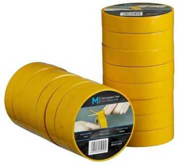 PVC Electrical Insulation Tape - Yellow, 18mm x 20m x 180mu - Matthews