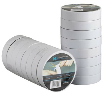 PVC Electrical Insulation Tape - White, 18mm x 20m x 180mu - Matthews