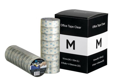 Acrylic Office Tape - Clear, 18mm x 33m x 45mu, 25.4mm Core *Small Core - Matthews