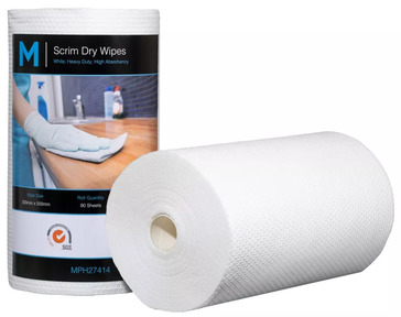 Scrim Hexagonal Dry Wipes - White, 300mm x 500mm, 90 Sheets, 80gsm   - Matthews